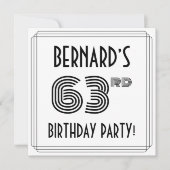 アールデコインスパイア63歳誕生日パーティー、名前をカスタムする 招待状 (正面)