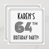 アールデコインスパイア64thバースデーパーティー名前をカスタムする 招待状 (正面/裏面)