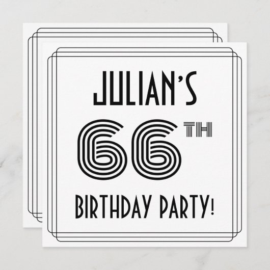 アールデコインスパイア66th Birthday Party,名前をカスタムする 招待状 (正面/裏面)