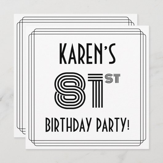 アールデコインスパイア81歳誕生日パーティー名前をカスタムする 招待状 (正面/裏面)