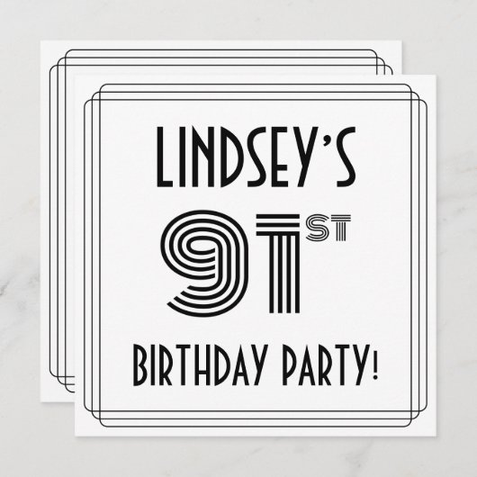 アールデコインスパイア91歳誕生日パーティー名前をカスタムする 招待状 (正面/裏面)