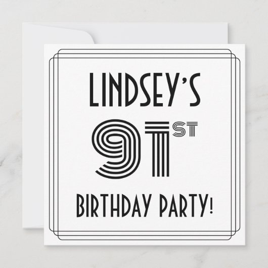 アールデコインスパイア91歳誕生日パーティー名前をカスタムする 招待状 (正面)