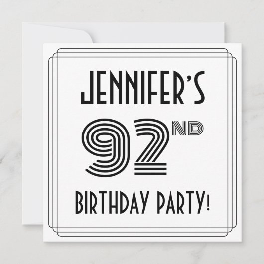 アールデコインスパイア92歳の誕生日パーティー、名前をカスタムする 招待状 (正面)