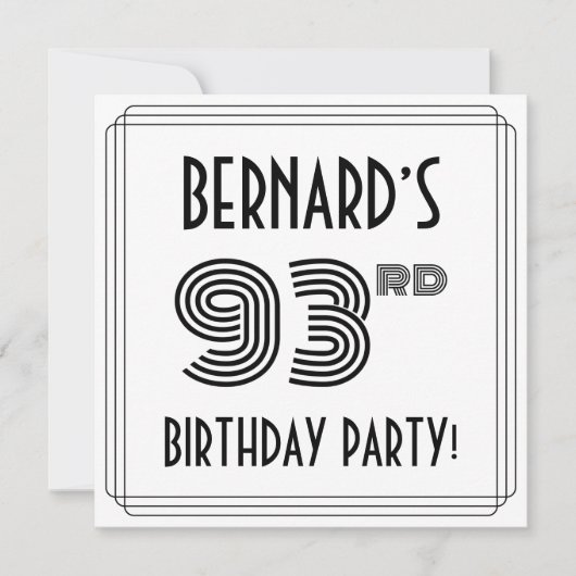 アールデコインスパイア93歳の誕生日パーティー、名前をカスタムする 招待状 (正面)