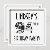 アールデコインスパイア94thバースデーパーティー名前をカスタムする 招待状 (正面/裏面)