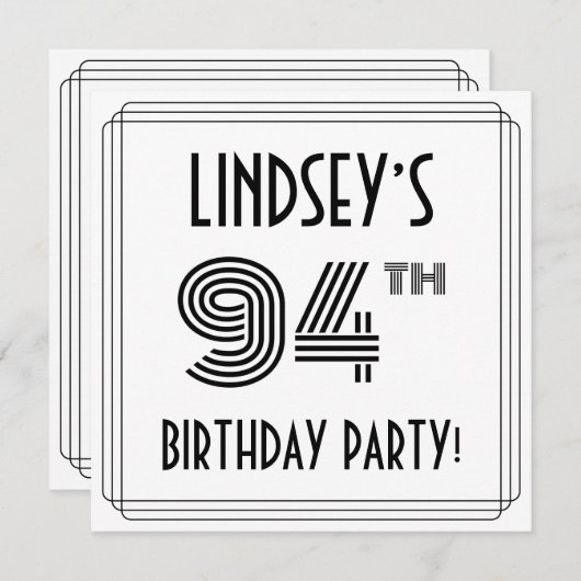 アールデコインスパイア94thバースデーパーティー名前をカスタムする 招待状 (正面/裏面)