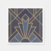 アールデコインスピレーションの青と金ゴールド スタンダードカクテルナプキン (正面)