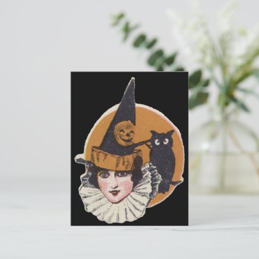 アールデコウィッチハロウィーンのカボチャのちょうちんカボチャフクロウ ポストカード (スタンド正面)
