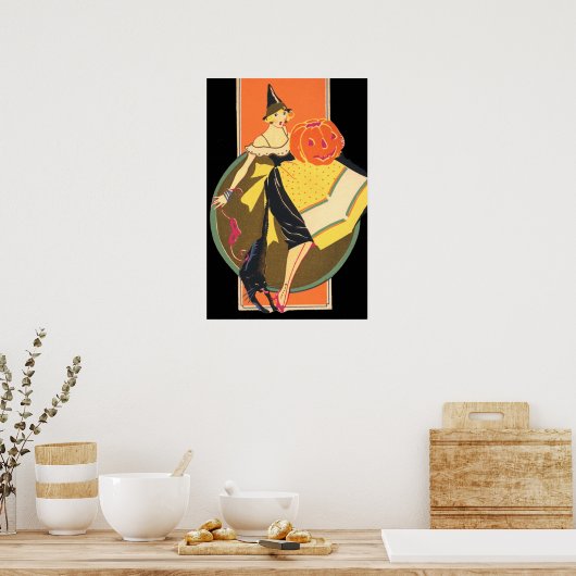 アールデコウィッチハロウィーンのカボチャのちょうちんカボチャ ポスター (キッチン)