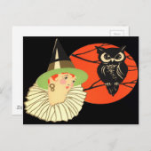 アールデコウィッチフクロウ満月 ポストカード (正面/裏面)
