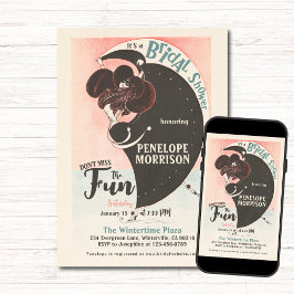 アールデコウィンターウーマンスケートで滑るブライダルシャワー 招待状