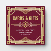 アールデコウェディングカード&ギフト金ゴールドバーガンディーサイン フォトプラーク (正面)