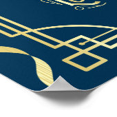 アールデコウェディングカード&ギフト金ゴールドブルーサイン ポスター (角)