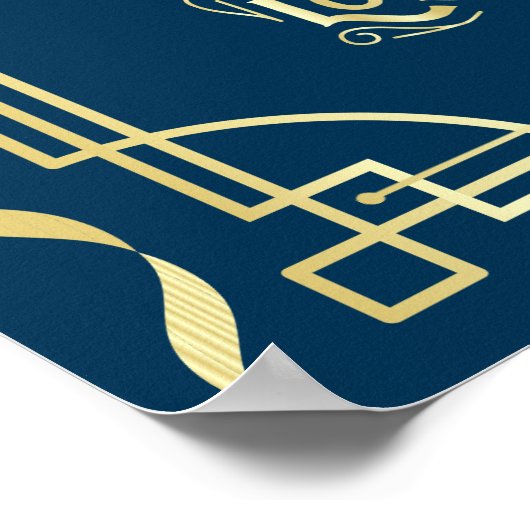 アールデコウェディングカード&ギフト金ゴールドブルーサイン ポスター (角)