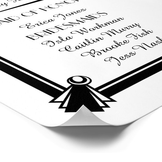 アールデコウェディングプログラム，ウェディングパーティーシルバー ポスター (角)