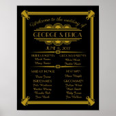 アールデコウェディングプログラム，ウェディングパーティーシルバー ポスター (正面)