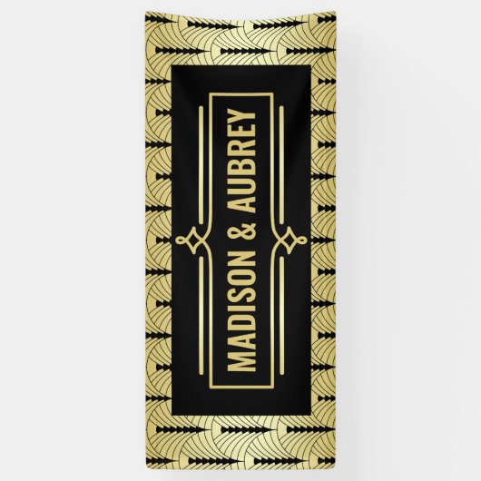 アールデコウェディングレセプションディナーパーティー金ゴールドブラック 横断幕 (縦)