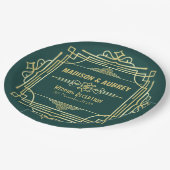 アールデコウェディングレセプションディナーパーティー金ゴールド緑 ペーパープレート (アングル)