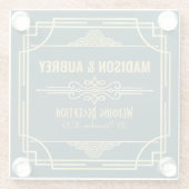 アールデコウェディングレセプションパーティーバー金ゴールドグリーン ガラスコースター (裏面)