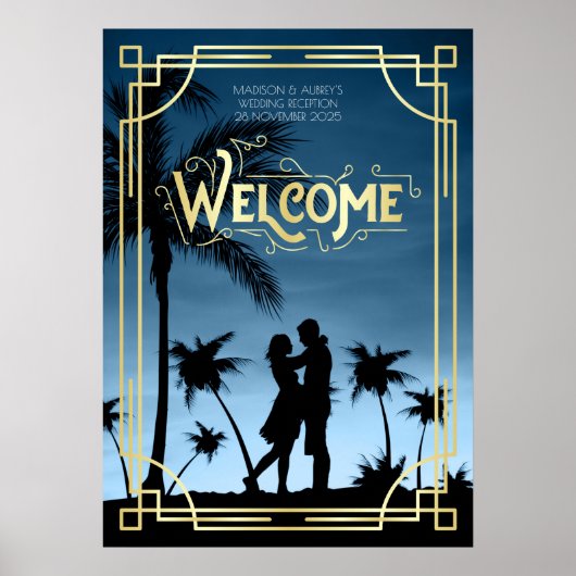 アールデコウェディングレセプションフォトウェルカムサイン ポスター (正面)