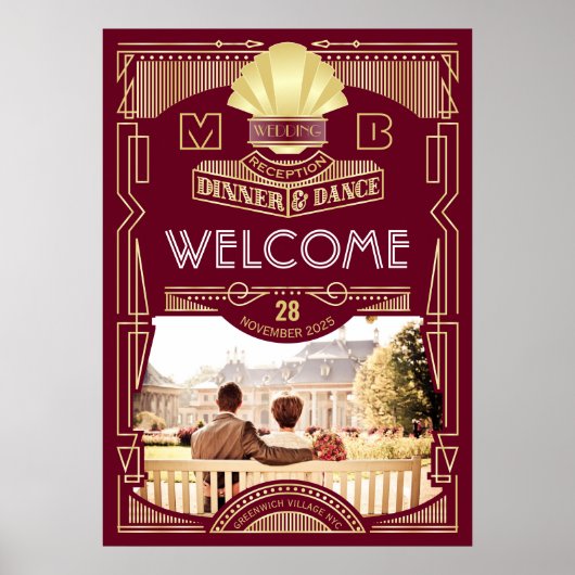 アールデコウェディングレセプションフォトウェルカムサイン ポスター (正面)