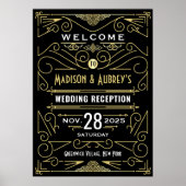 アールデコウェディングレセプション金ゴールドブラックウェルカムサイン ポスター (正面)