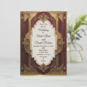 アールデコウェディング招待ブルゴーニュ&金ゴールドヴィンテージ 招待状 (スタンド正面)