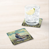 アールデコウェディング日付を保存する写真金ゴールドの追加 スクエアペーパーコースター (インサイチュ)