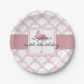 アールデコウェーブパッテンピンクフラミンゴバースデーパーティー ペーパープレート (正面)