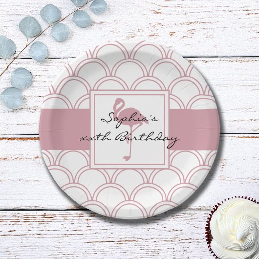 アールデコウェーブパッテンピンクフラミンゴバースデーパーティー ペーパープレート