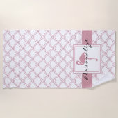 アールデコウェーブパッテンピンクフラミンゴ ビーチタオル (正面)