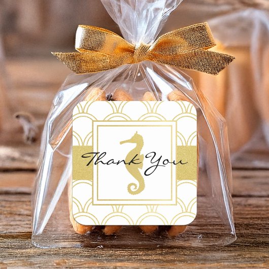 アールデコウェーブ金ゴールドグリッターシーホースありがとう スクエアシール