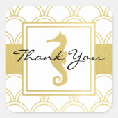 アールデコウェーブ金ゴールドグリッターシーホースありがとう スクエアシール (正面)