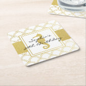 アールデコウェーブ金ゴールドグリッターシーホース誕生日パーティー スクエアペーパーコースター (アングル)