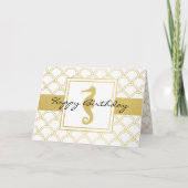 アールデコウェーブ金ゴールドグリッターシーホース誕生日 カード (正面)