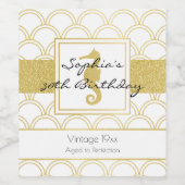 アールデコウェーブ金ゴールドグリッターシーホース誕生日 ワインラベル (シングルラベル)