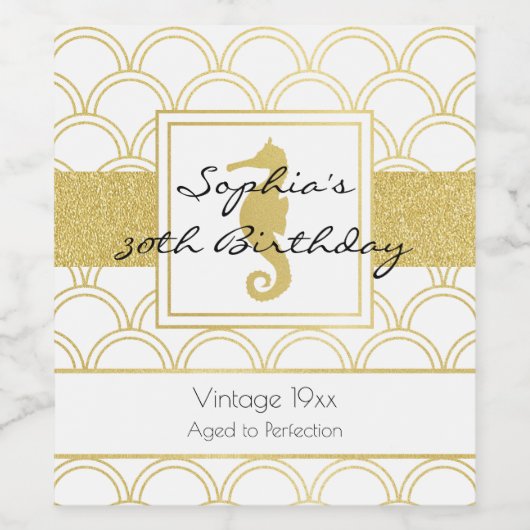 アールデコウェーブ金ゴールドグリッターシーホース誕生日 ワインラベル (シングルラベル)