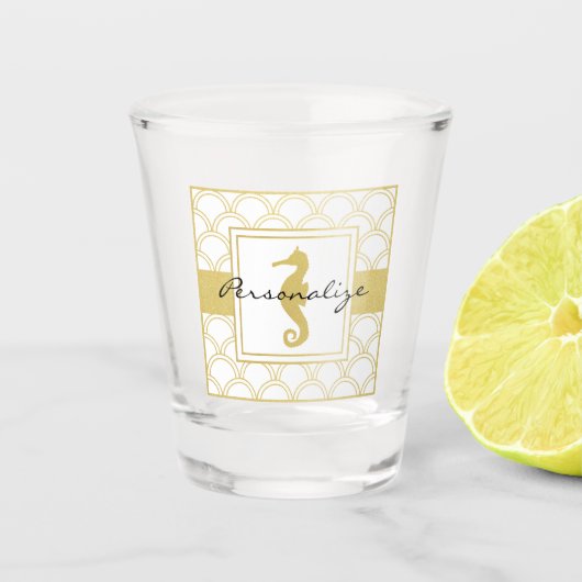 アールデコウェーブ金ゴールドグリッターシーホース ショットグラス (正面)