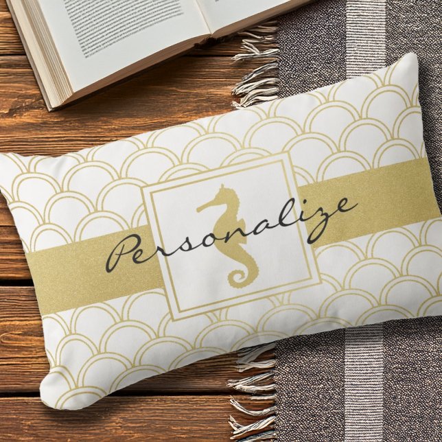 アールデコウェーブ金ゴールドグリッターシーホース ランバークッション (クリエイターアップロード済み)