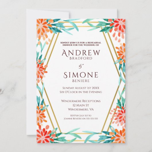 アールデコウォーターカラーリハーサルディナー招待状 招待状 (正面)