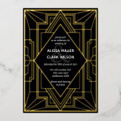 アールデコエレガントなウェディング金ゴールド 箔招待状 (正面)