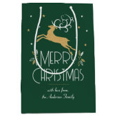 アールデコエレガントクリスマストナディアグリーン金ゴールド ミディアムペーパーバッグ (正面)