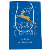 アールデコエレガントクリスマストナディアブルー金ゴールド ミディアムペーパーバッグ (正面)