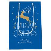 アールデコエレガントクリスマストナディアブルー金ゴールド ミディアムペーパーバッグ (裏面)