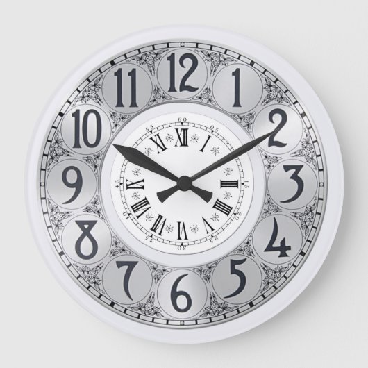 アールデコエレガントスタイリッシュフェイク銀ユニセックス贈与品 ラージ壁時計 (正面)