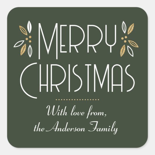 アールデコエレガントタイポグラフィ深いグリーン スクエアシール (正面)