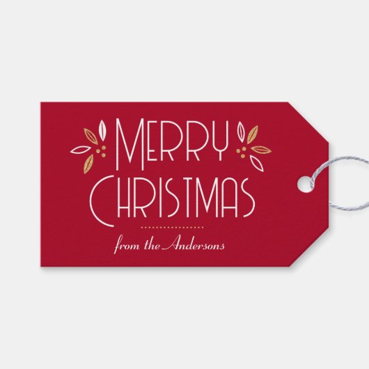 アールデコエレガントタイポグラフィ深い赤 ギフトタグ (正面(横))