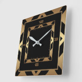 アールデコエレガントブラックと金ゴールド スクエア壁時計 (傾斜)