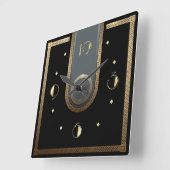 アールデコエレガントブラックと金ゴールド スクエア壁時計 (傾斜)