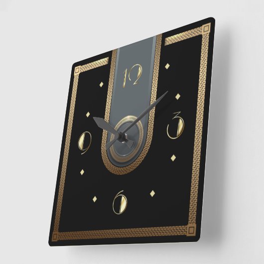 アールデコエレガントブラックと金ゴールド スクエア壁時計 (傾斜)